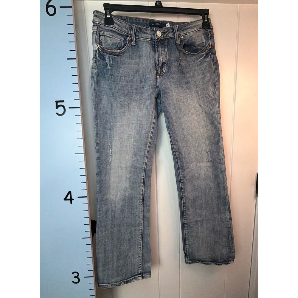 Vigoss Light Stonewash Boot Cut Blue Jeans Distressed Denim Juniors 9 Western